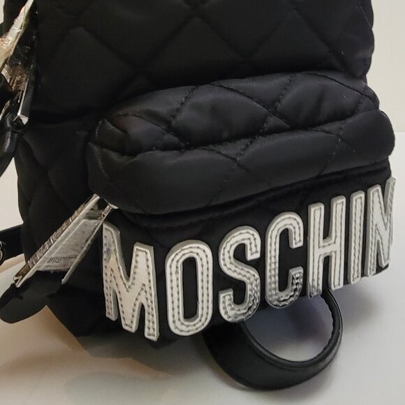 Moschino Black Mini Quilted Backpack In Fantasy Print Black - Picture 9 of 14